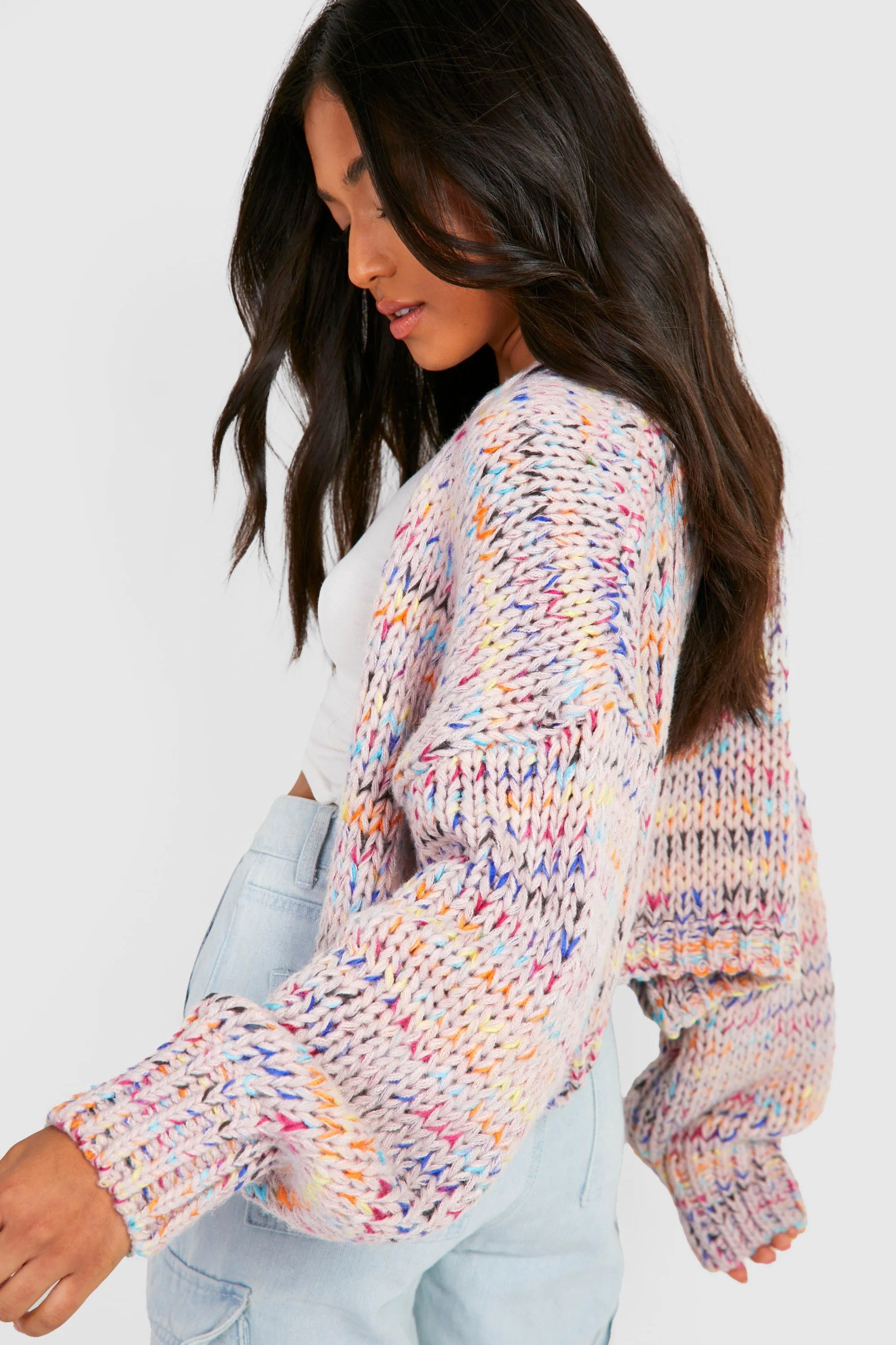 Jumpers & Cardigans | Petite Premium Chunky Multicoloured Cardigan | boohoo