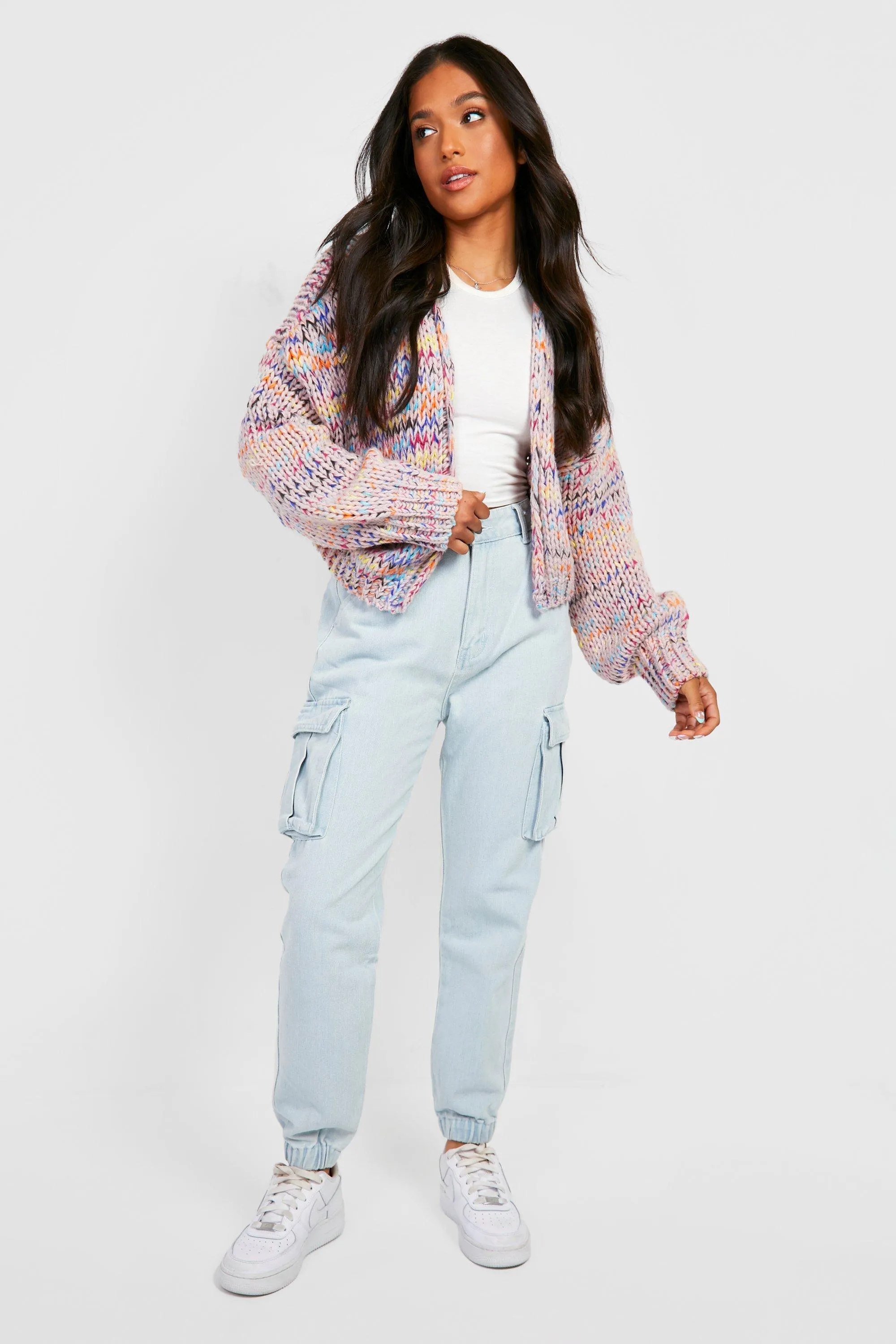 Jumpers & Cardigans | Petite Premium Chunky Multicoloured Cardigan | boohoo