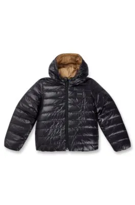 Kids' reversible water-repellent down jacket with logo details