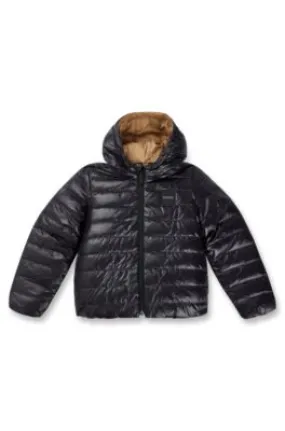 Kids' reversible water-repellent down jacket with logo details