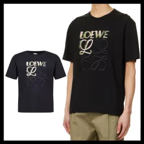 LOEWE  |Crew Neck Pullovers Cotton Short Sleeves Logo Luxury