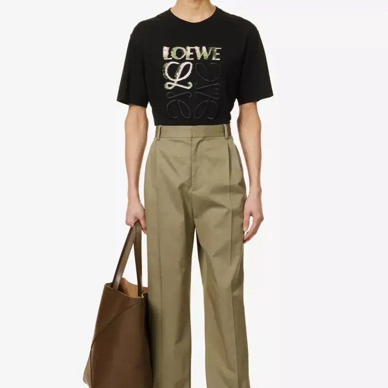 LOEWE  |Crew Neck Pullovers Cotton Short Sleeves Logo Luxury