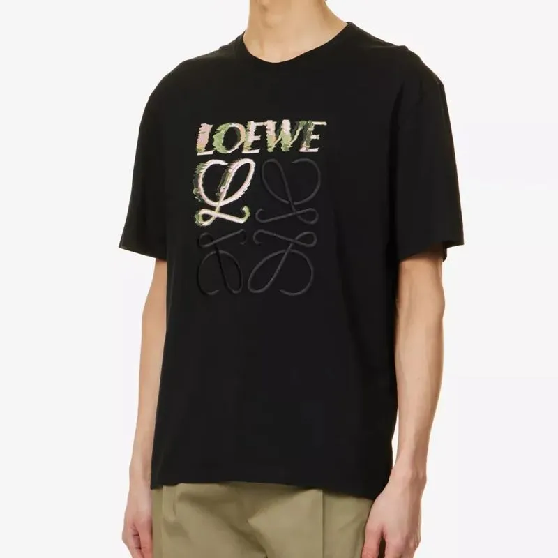 LOEWE  |Crew Neck Pullovers Cotton Short Sleeves Logo Luxury