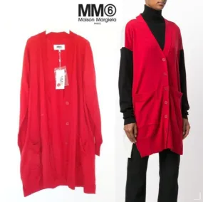 Maison Margiela  |Unisex Wool Long Sleeves Plain Long Oversized Cardigans