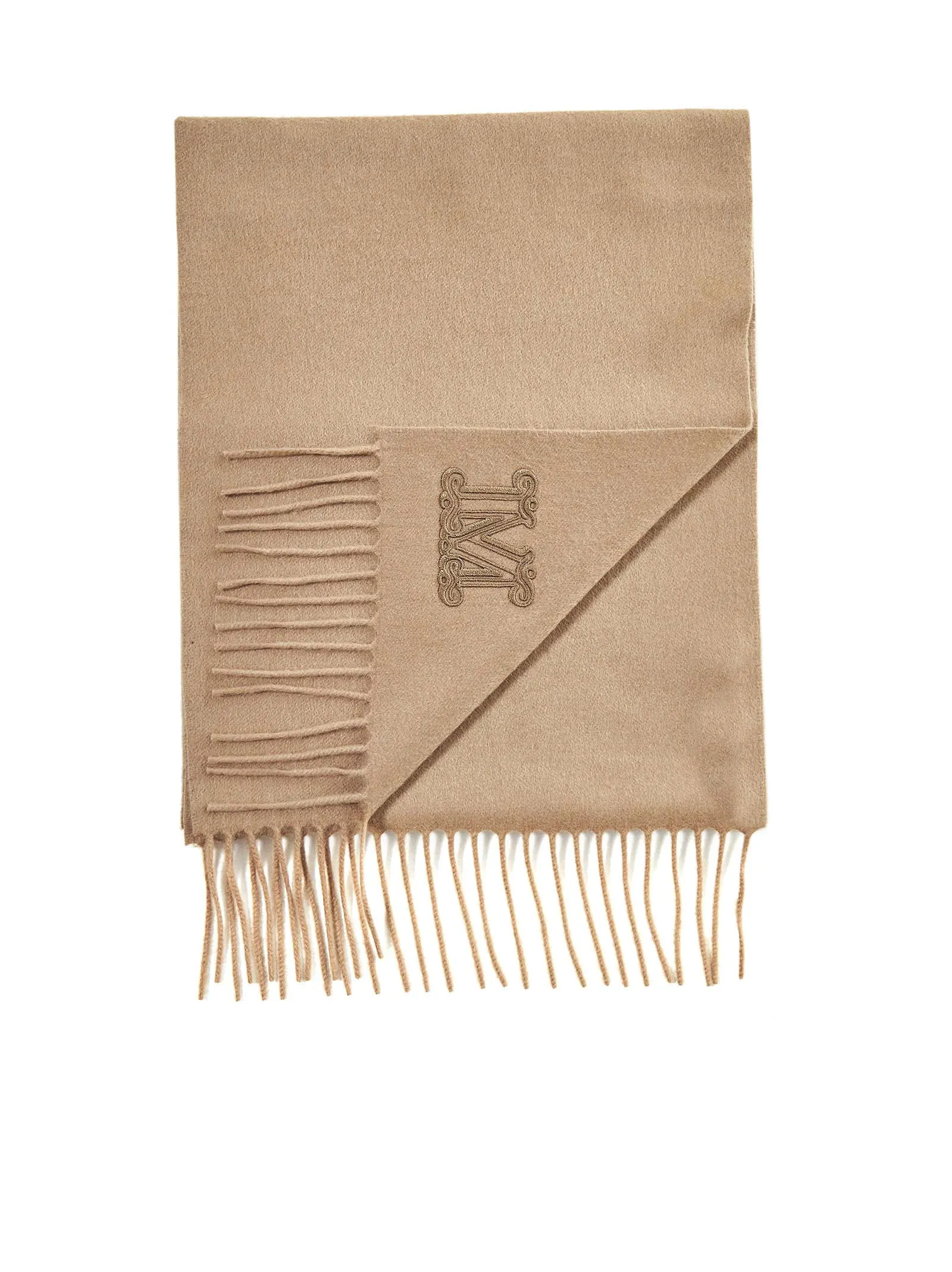 Max Mara Logo Embroidered Fringed Scarf