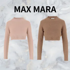 MaxMara  |Casual Style Long Sleeves V-neck & Crew neck