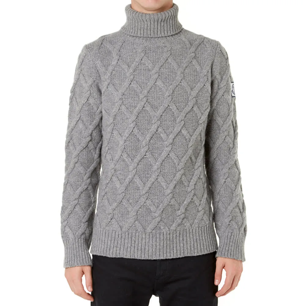 Moncler Gamme Bleu Heavy Cable Knit Roll NeckLight Grey