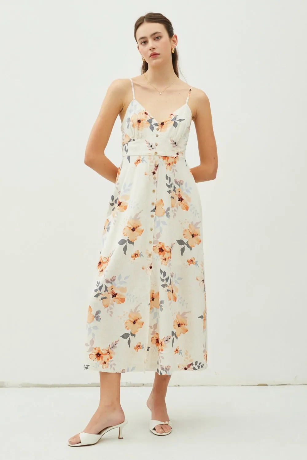 Neva Floral Button Down Cami Midi Dress