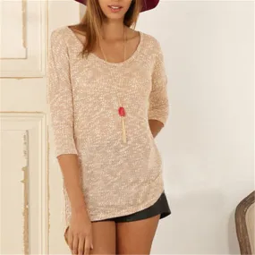 New Autumn Female Knitted Sweater Plus Size Knittedwear Three Quarter 3/4 Sleeve O-neck Back Button Pullovers 71305 GS