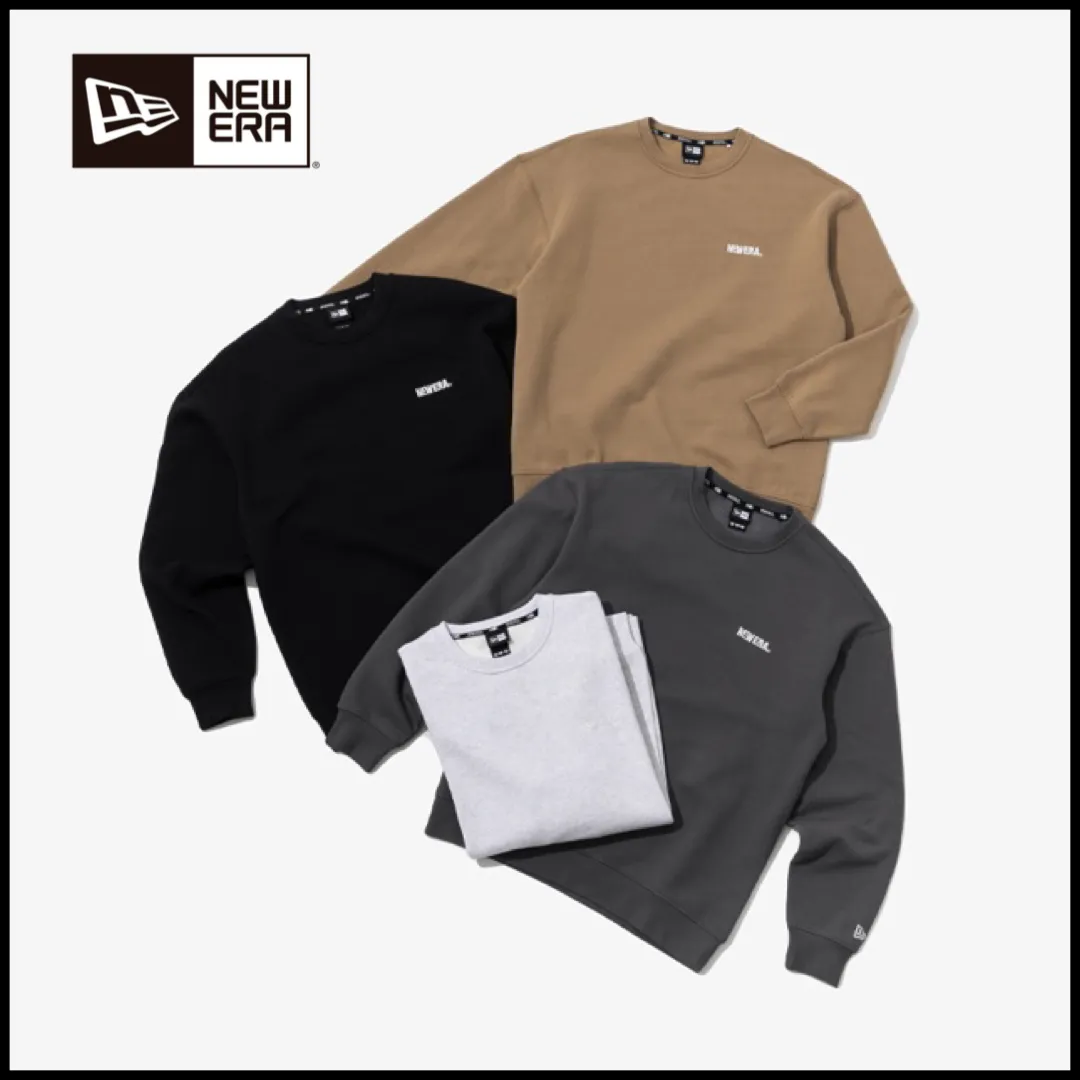 New Era  |Unisex U-Neck Long Sleeves Plain Cotton Logos on the Sleeves