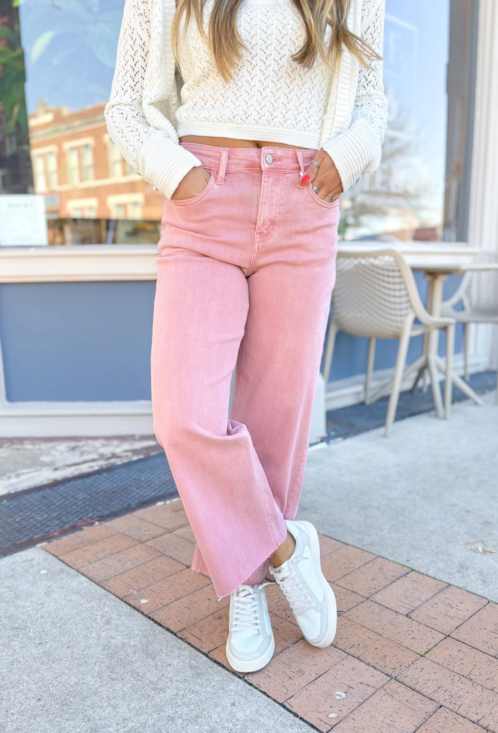 Olivia Wide Leg Denim by Vervet in Blush