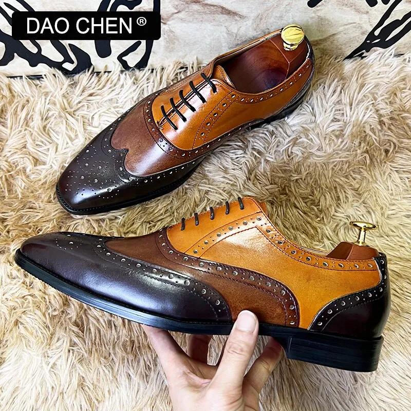 OXFORD BROGUES MIXED COLORS WING TIP FORMAL MAN DRESS SHOES