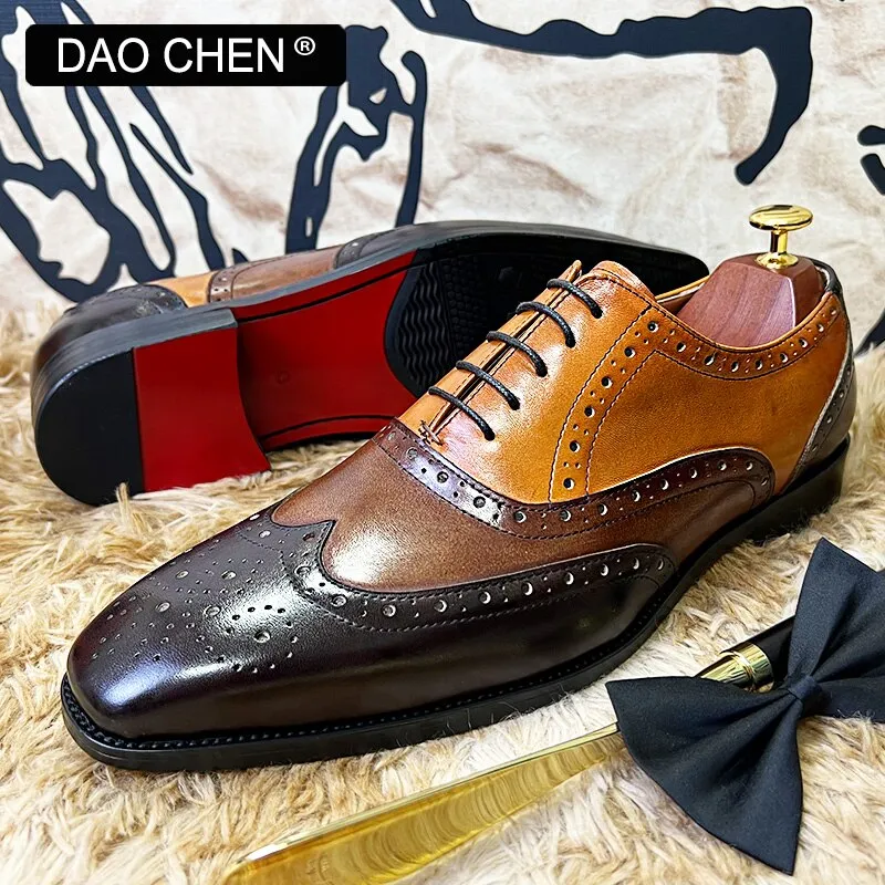 OXFORD BROGUES MIXED COLORS WING TIP FORMAL MAN DRESS SHOES