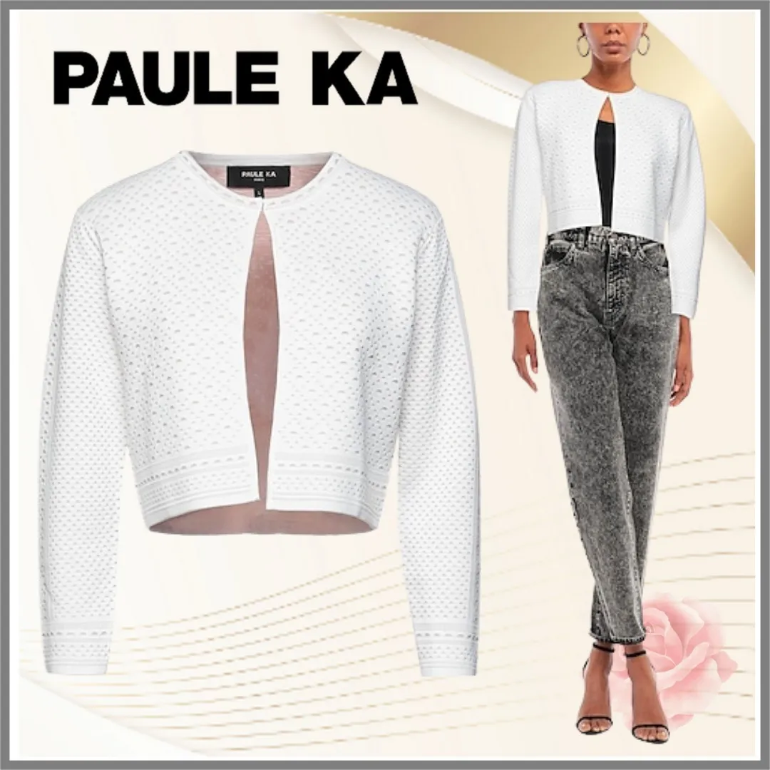 Paule Ka  |Bi-color Long Sleeves Plain Cardigans