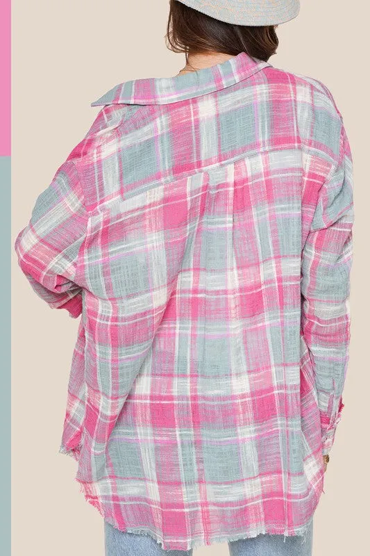 Peony Long Sleeve Plaid Button Down Shirt