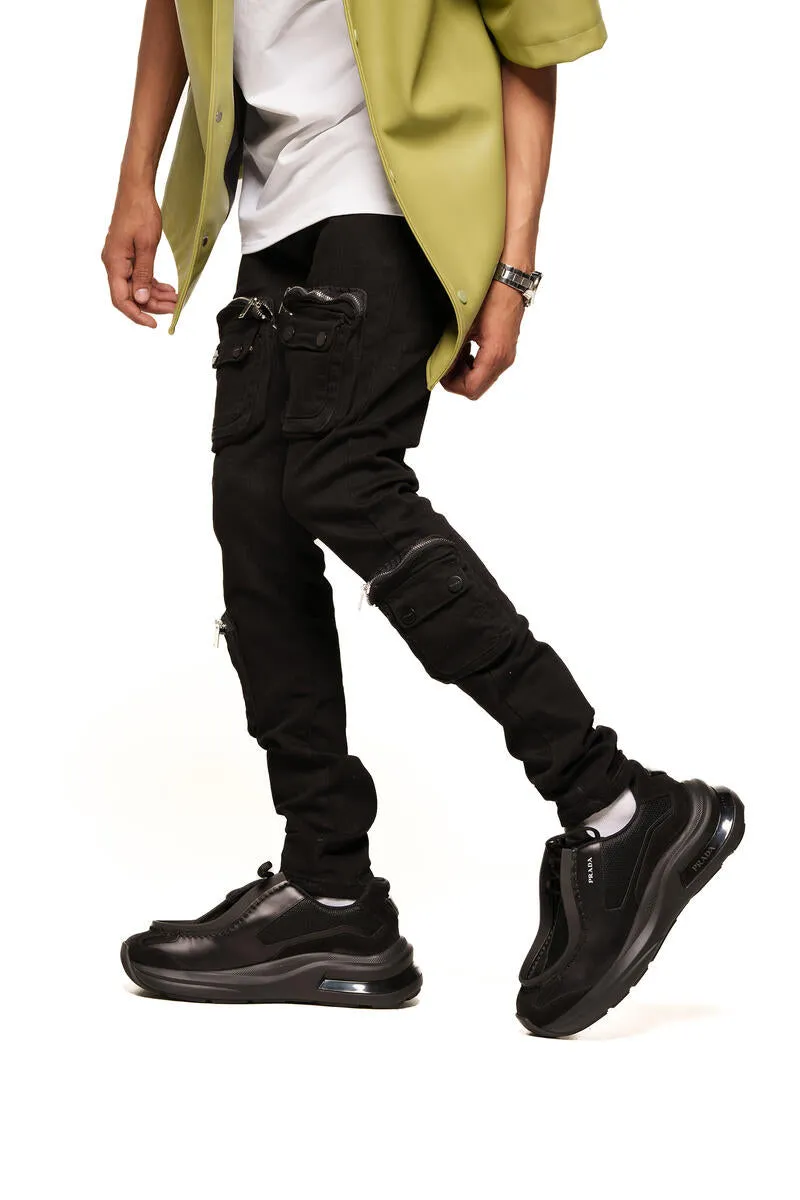 PHEELINGS TIME DON'T WAIT CARGO SKINNY DENIM (JET BLACK)