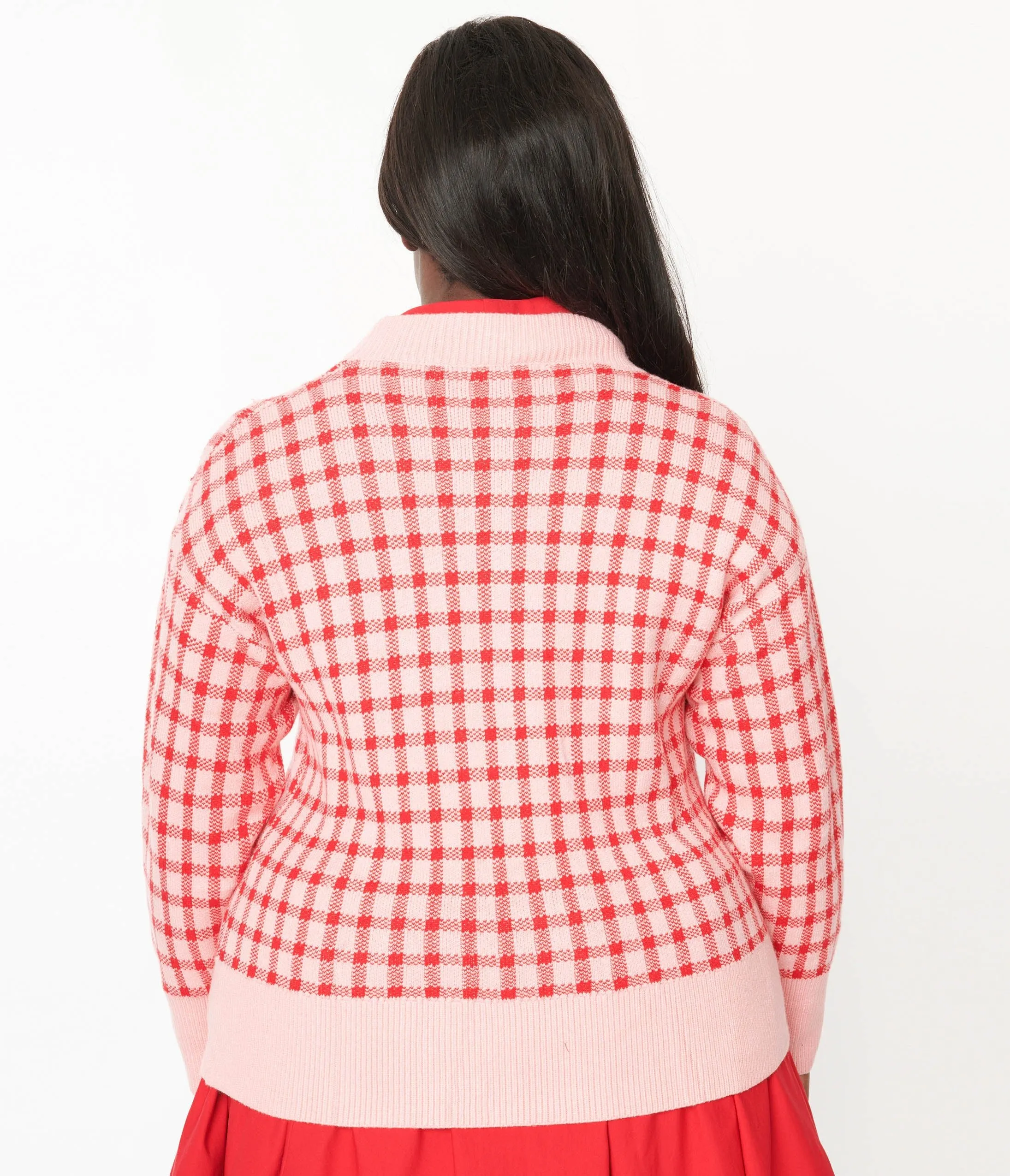 Pink & Red Checkered Cardigan