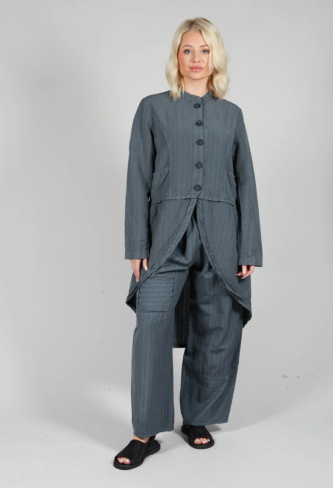 Pinstripe Patch Trousers in Grey