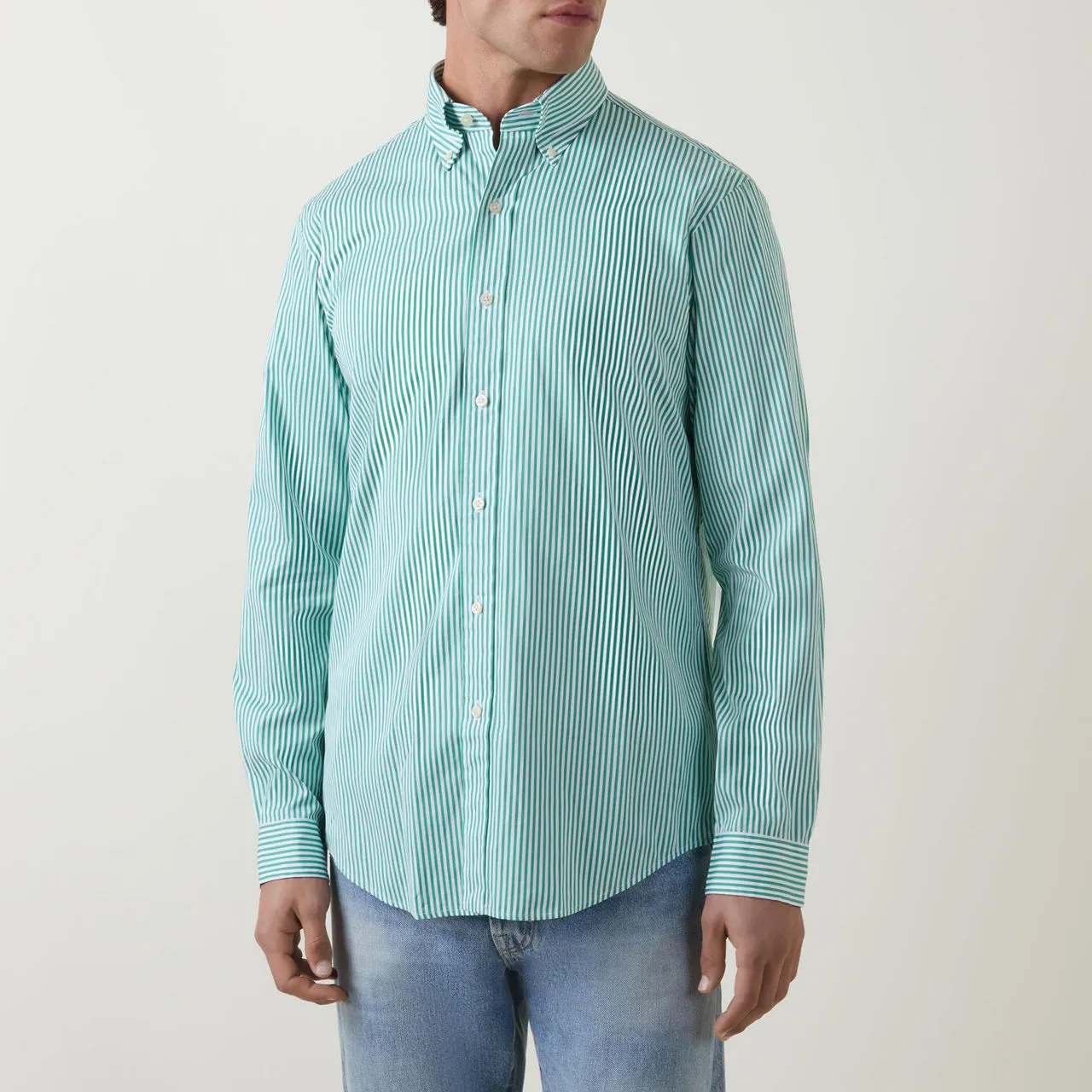 POLO RALPH LAUREN Classic Striped Shirt - White Raft Green