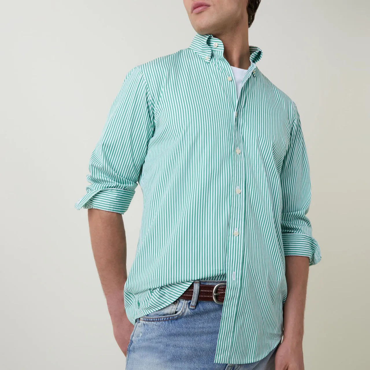 POLO RALPH LAUREN Classic Striped Shirt - White Raft Green