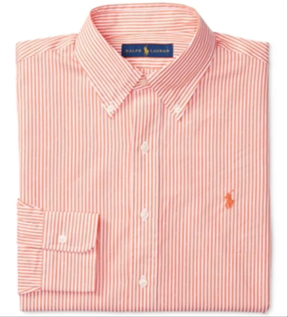 Polo Ralph Lauren Men's Relaxed Fit Cotton Dress Shirt Orange Size 15.5X34X35