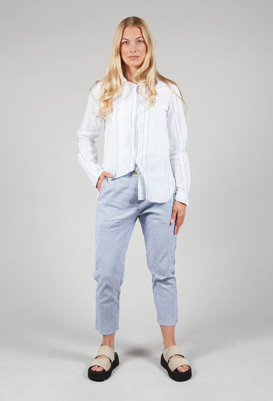 Poly Trousers in Blue Stripes