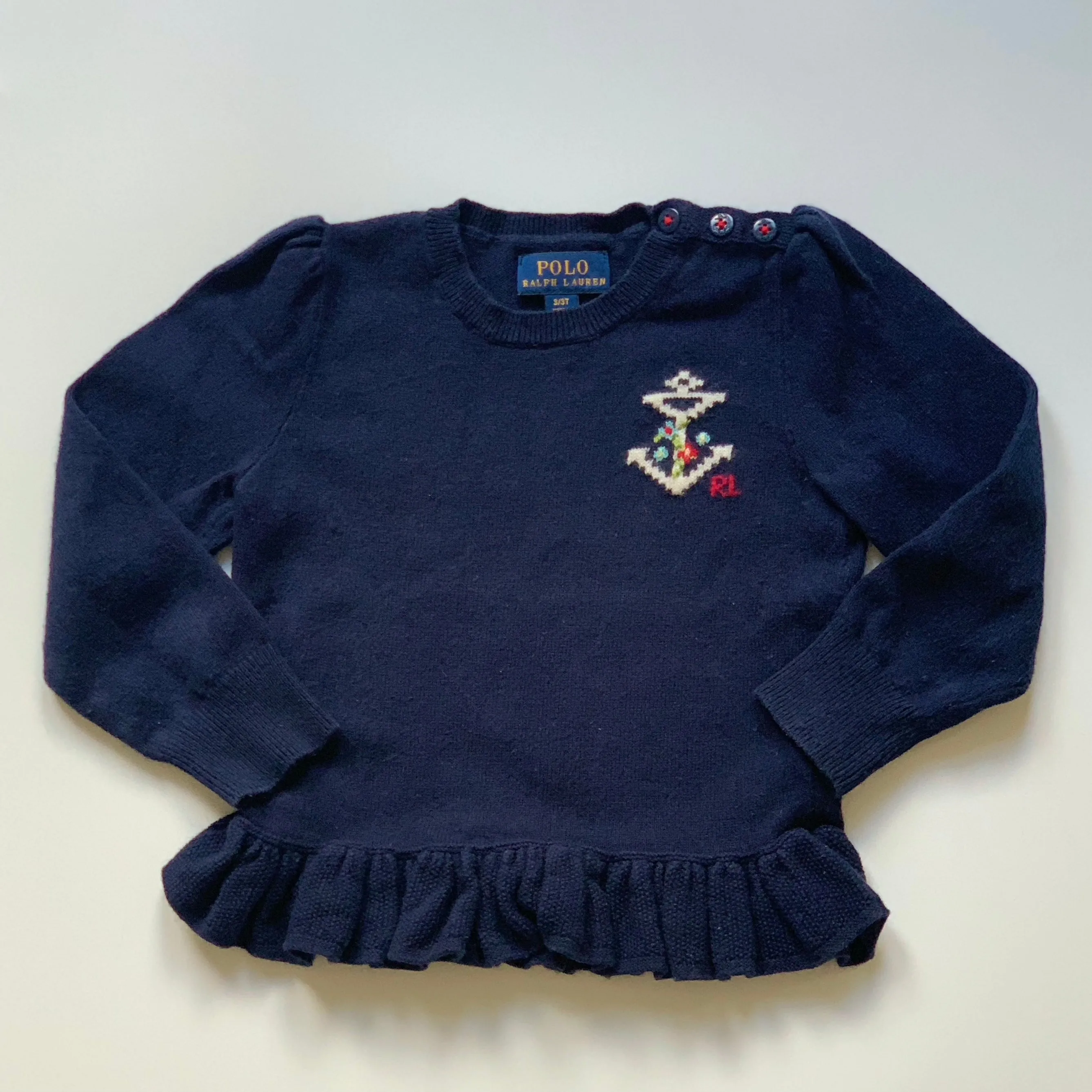 Ralph Lauren Navy Anchor Motif Jumper: 3 Years