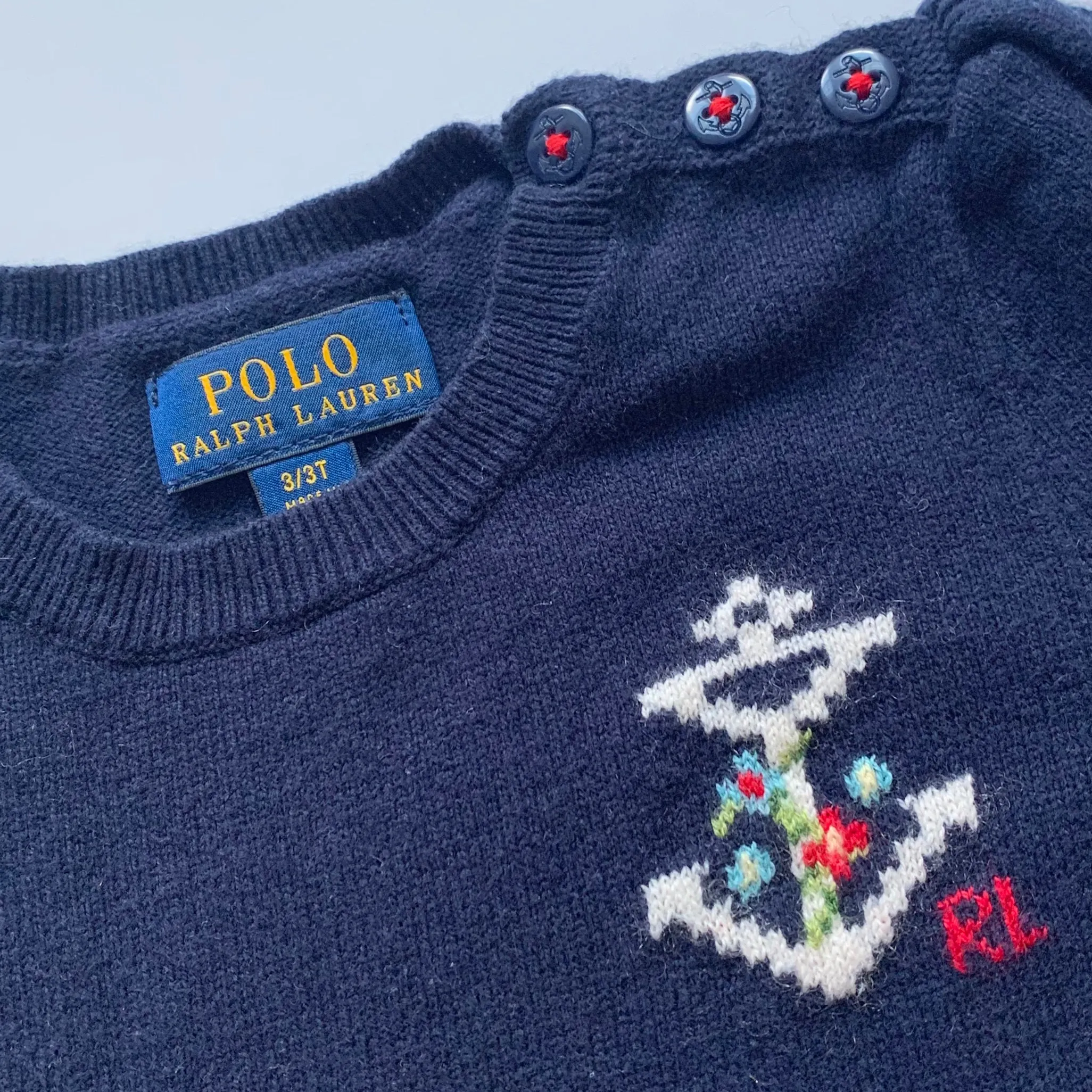 Ralph Lauren Navy Anchor Motif Jumper: 3 Years