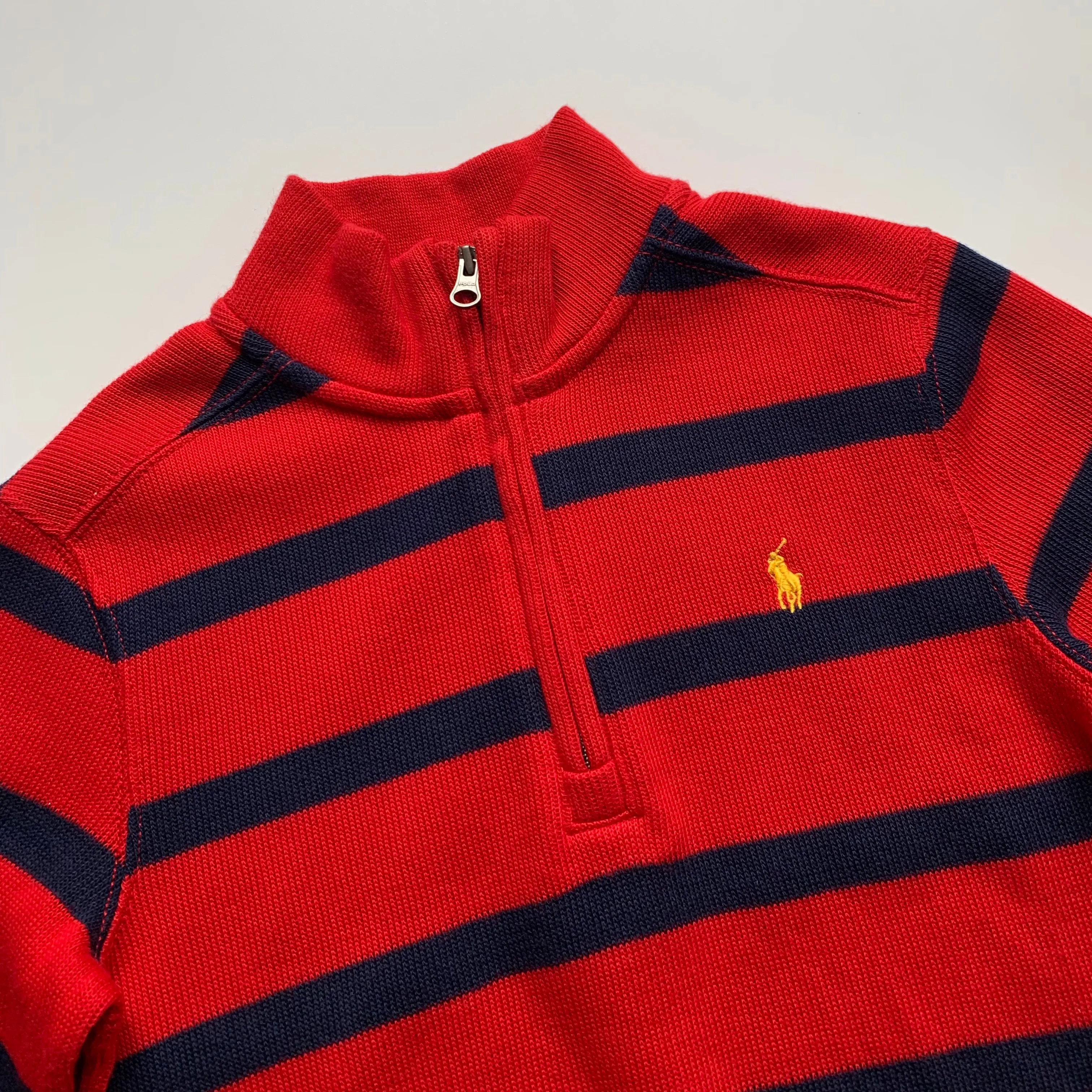 Ralph Lauren Red And Blue Stripe Jumper With High Neck Zip: 5 Years