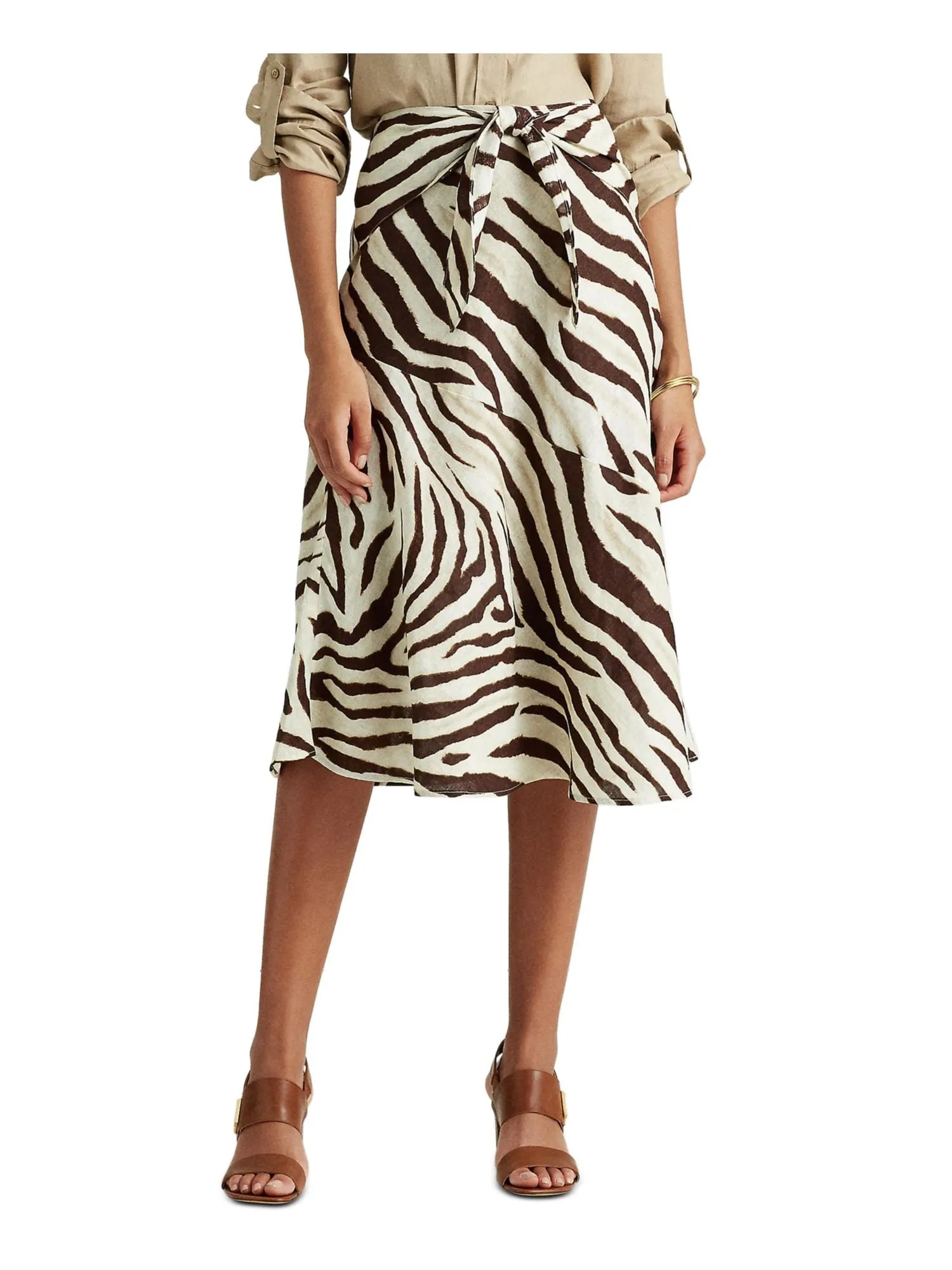 Ralph Lauren Women's Animal Print Below The Knee A Line Skirt Brown Size 2