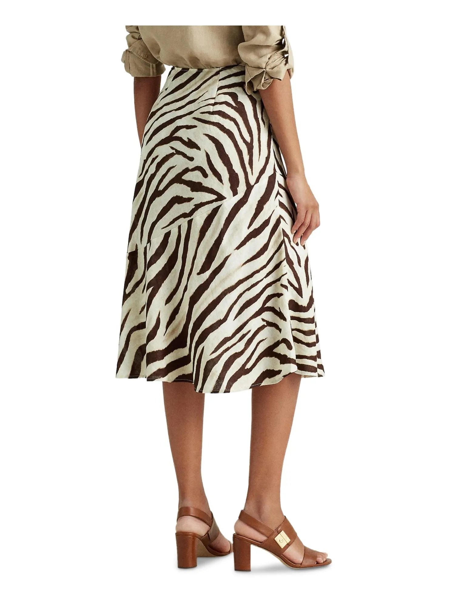 Ralph Lauren Women's Animal Print Below The Knee A Line Skirt Brown Size 2