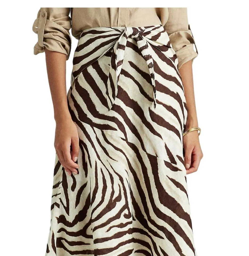 Ralph Lauren Women's Animal Print Below The Knee A Line Skirt Brown Size 2