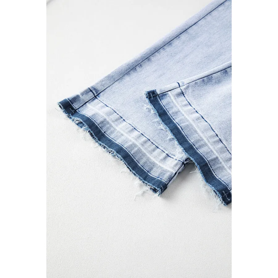 Raw Hem Straight Jeans with Pockets