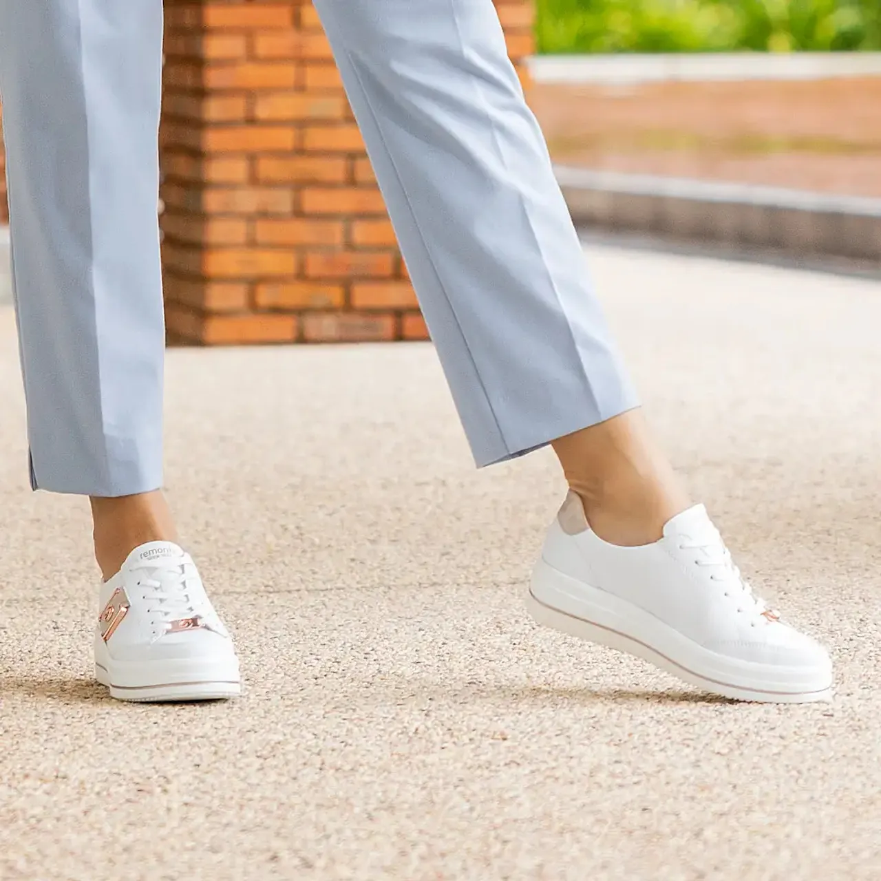 Remonte White & Rosé Wedge Sneaker