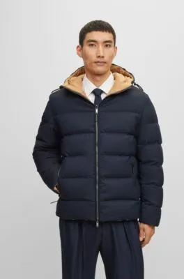 Reversible down jacket in a wool blend