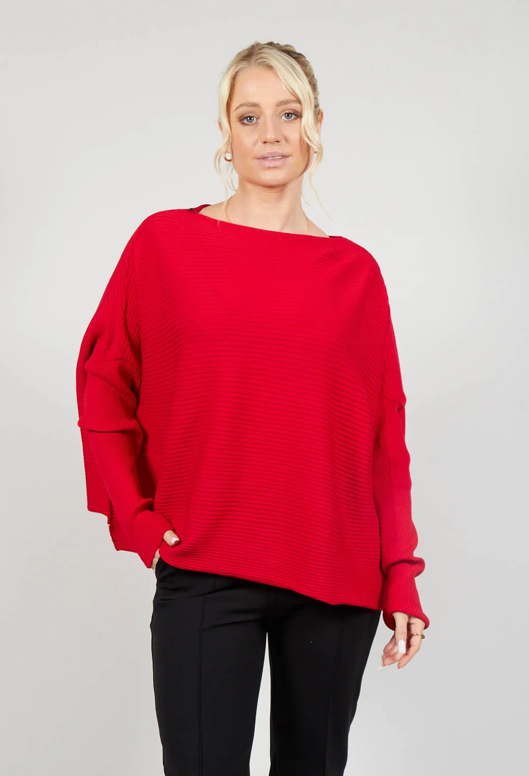 Ribbed Drop Shoulder Jumper in Red