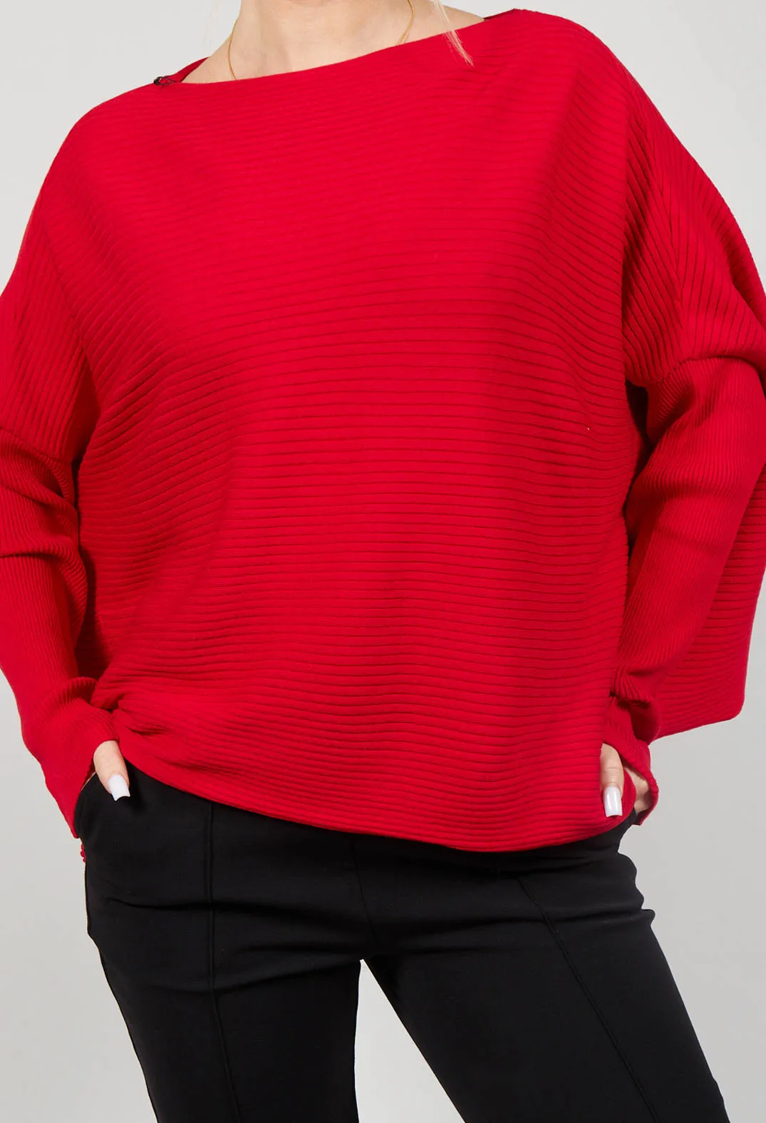 Ribbed Drop Shoulder Jumper in Red