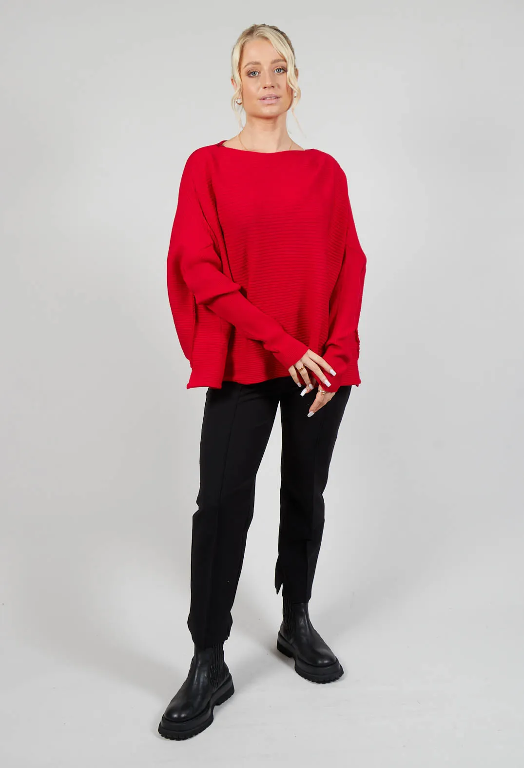 Ribbed Drop Shoulder Jumper in Red