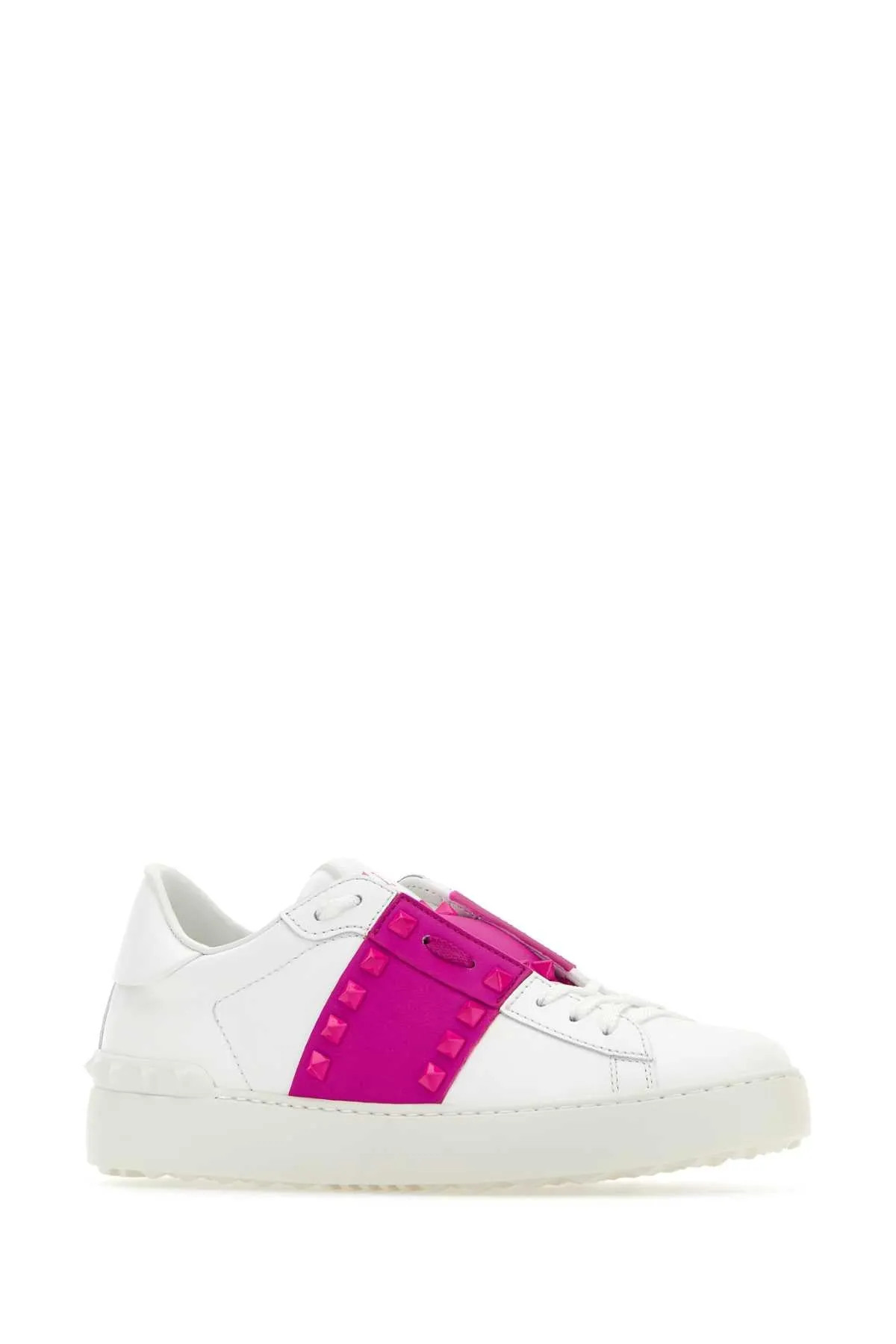 Rockstud Untitled Sneaker in Calfskin Letaher and Tonal Studs - White/Pink PP