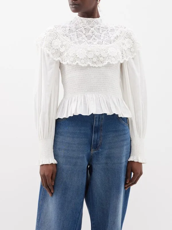 Sea NEW YORK  |Long Sleeves Cotton Lace Elegant Style Puff Sleeves