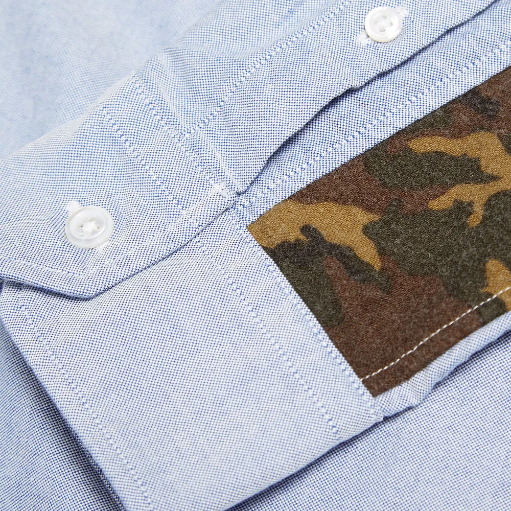 SOPHNET. Button Down Camouflage Panel Oxford ShirtNavy