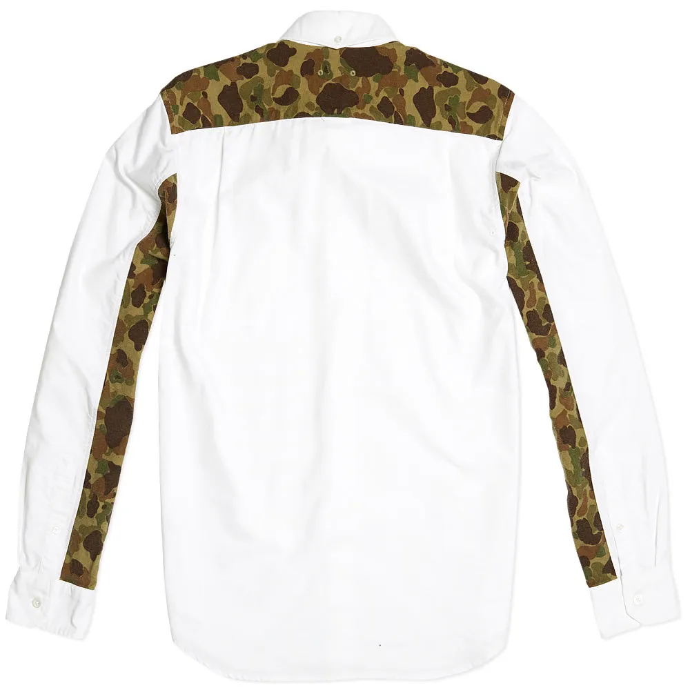 SOPHNET. Button Down Camouflage Panel Oxford ShirtWhite