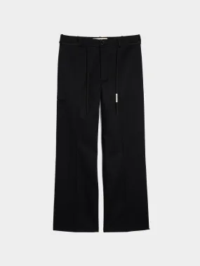 Straight Cotton Gabardine Trousers, Black