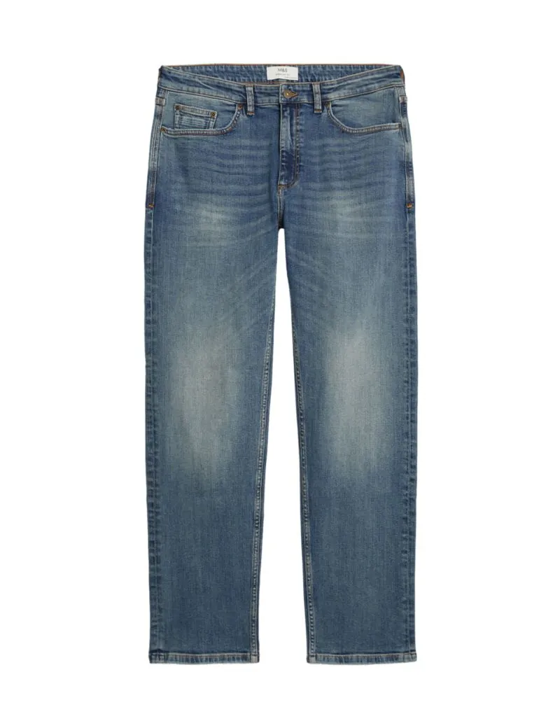 Straight Fit Vintage Wash Stretch Jeans