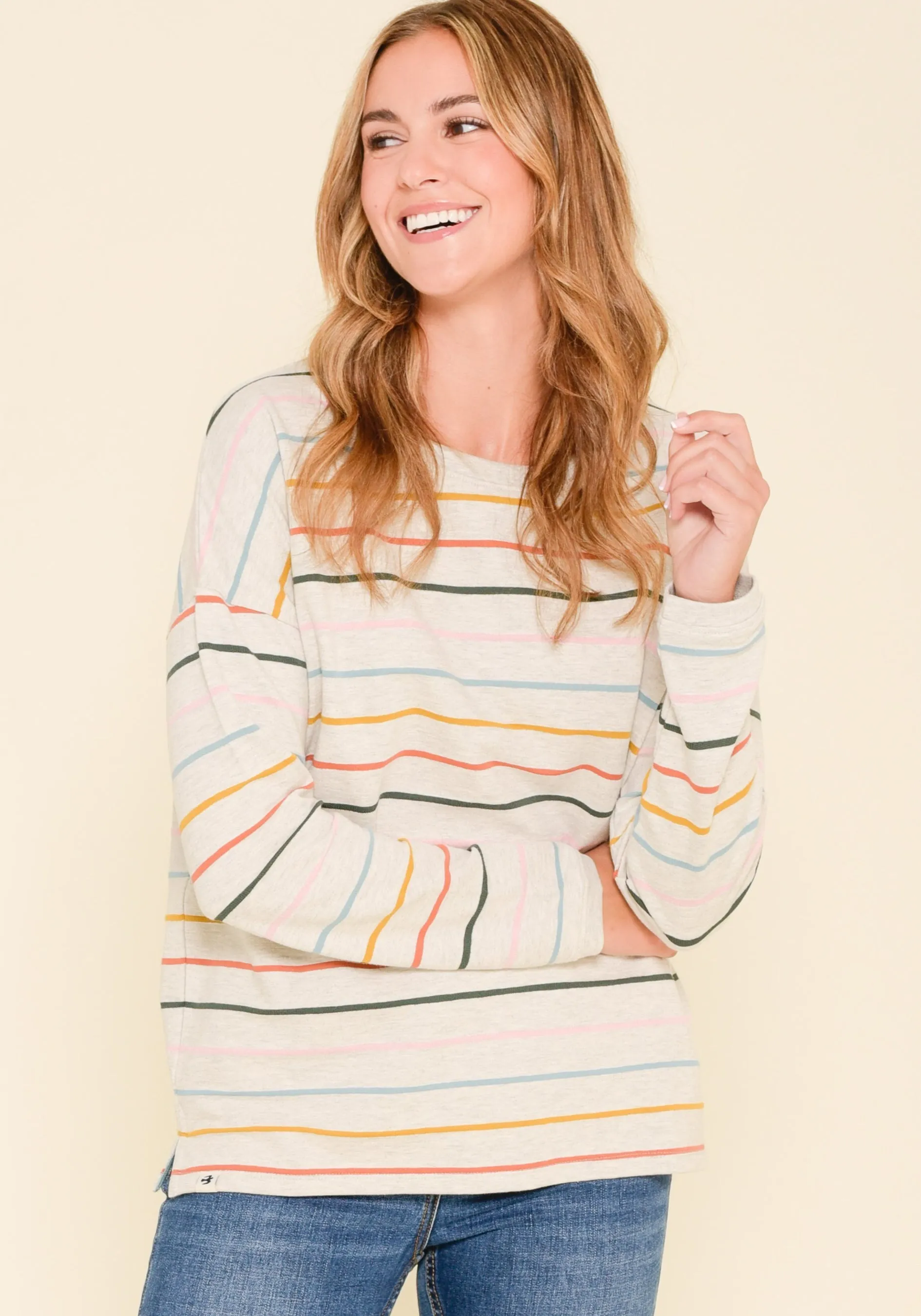 Stripe Drop Shoulder Crew Neck