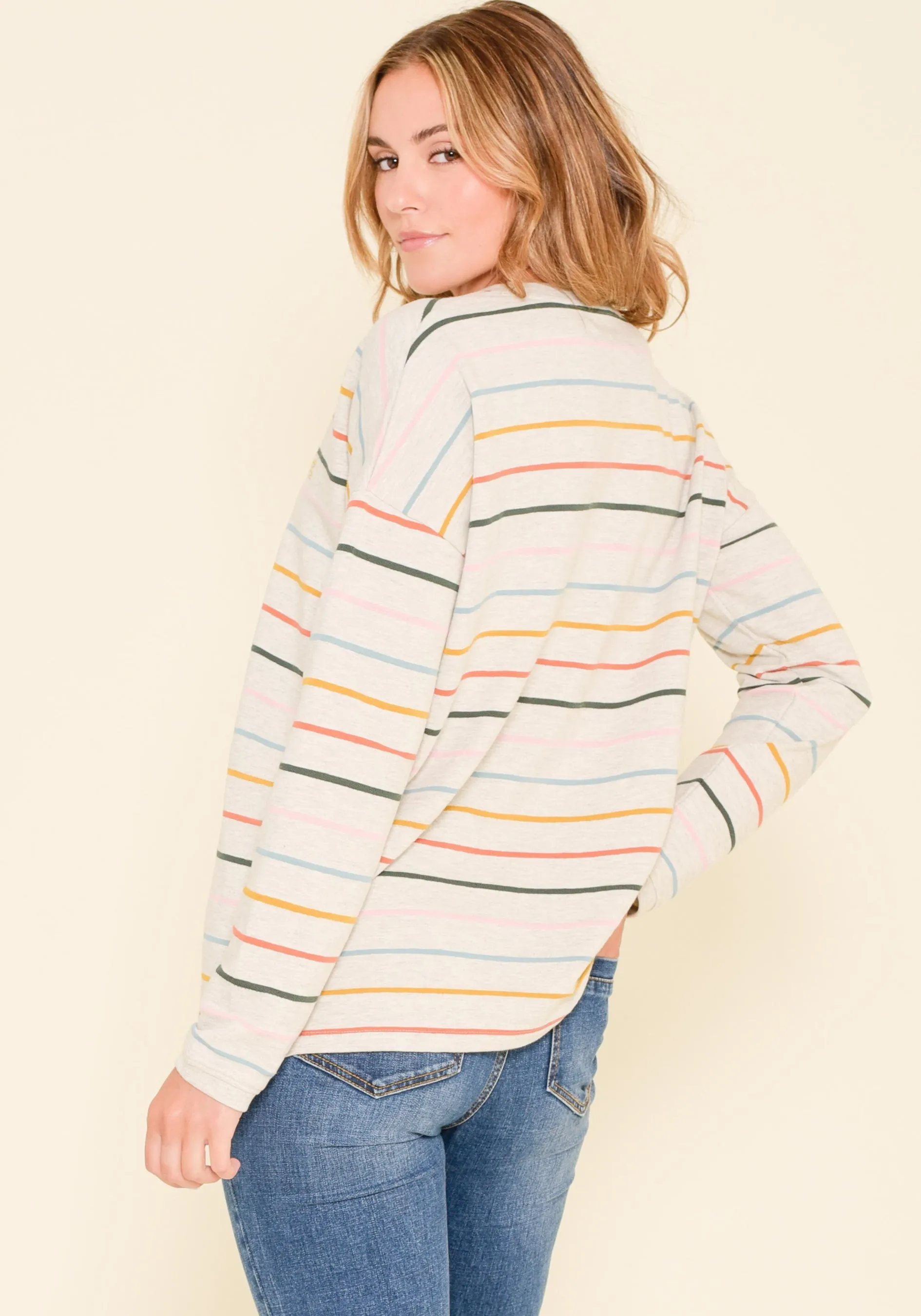 Stripe Drop Shoulder Crew Neck