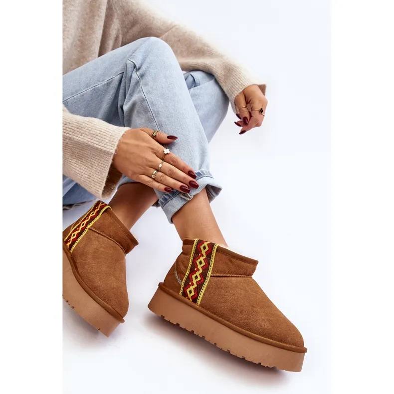 Suede Women's Snow Boots With a Thick Sole Camel Vebissat brown