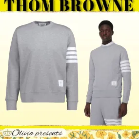 THOM BROWNE  |Crew Neck Pullovers Stripes Sweat Long Sleeves Cotton Logo