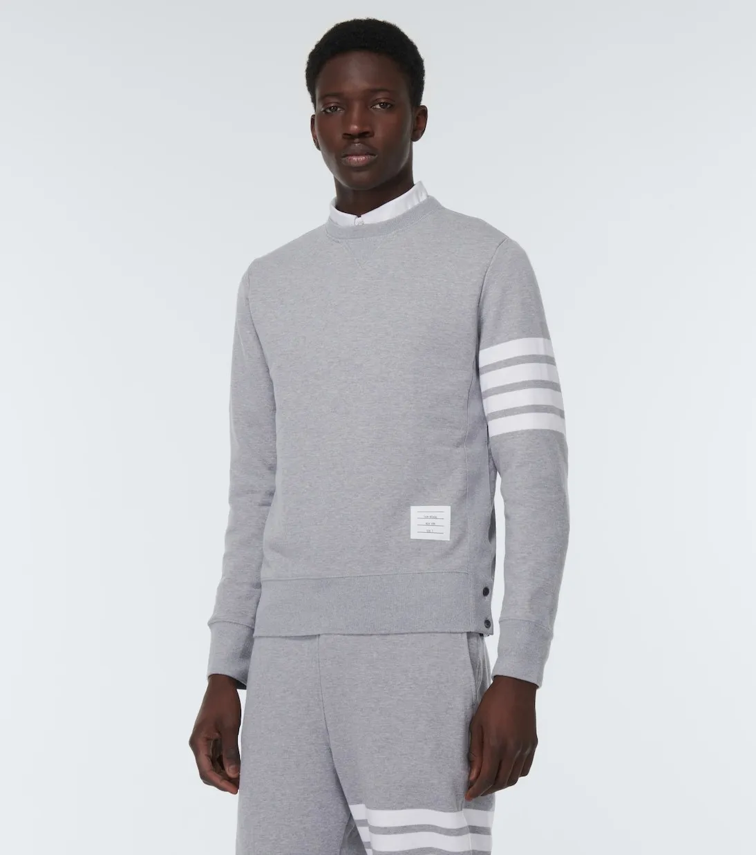 THOM BROWNE  |Crew Neck Pullovers Stripes Sweat Long Sleeves Cotton Logo