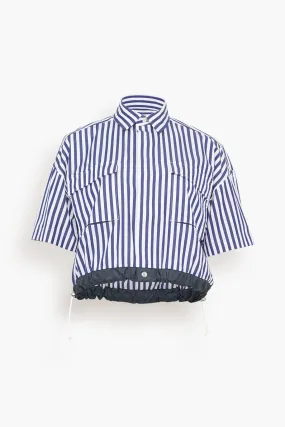 Thomas Mason Cotton Poplin Shirt in Navy Stripe